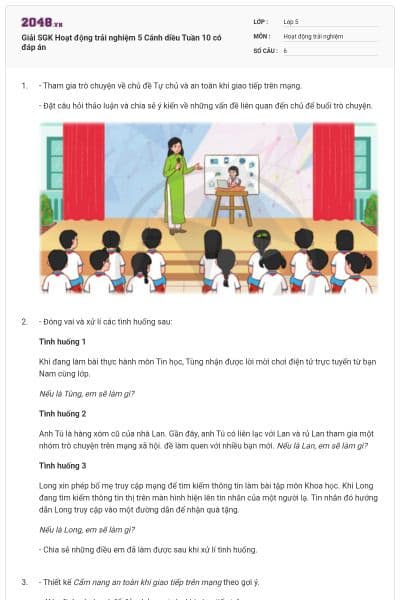 Giải SGK Hoạt động trải nghiệm 5 Cánh diều Tuần 10 có đáp án