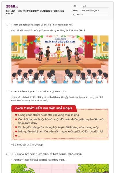 Giải SGK Hoạt động trải nghiệm 5 Cánh diều Tuần 12 có đáp án