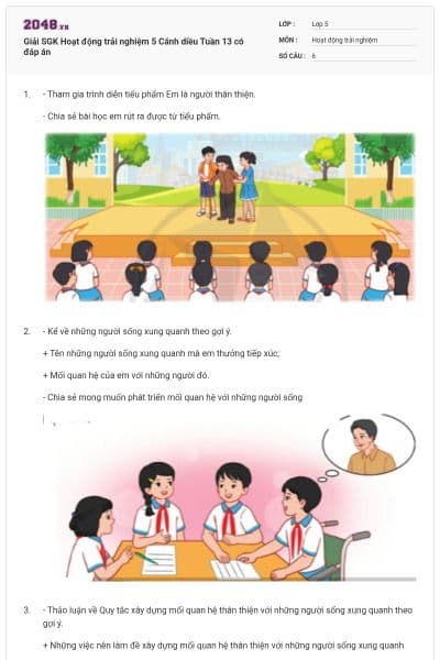 Giải SGK Hoạt động trải nghiệm 5 Cánh diều Tuần 13 có đáp án