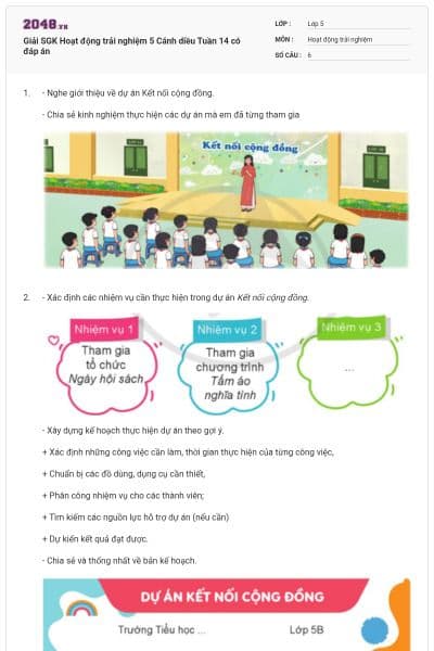 Giải SGK Hoạt động trải nghiệm 5 Cánh diều Tuần 14 có đáp án