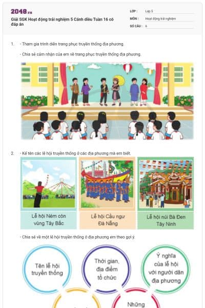 Giải SGK Hoạt động trải nghiệm 5 Cánh diều Tuần 16 có đáp án