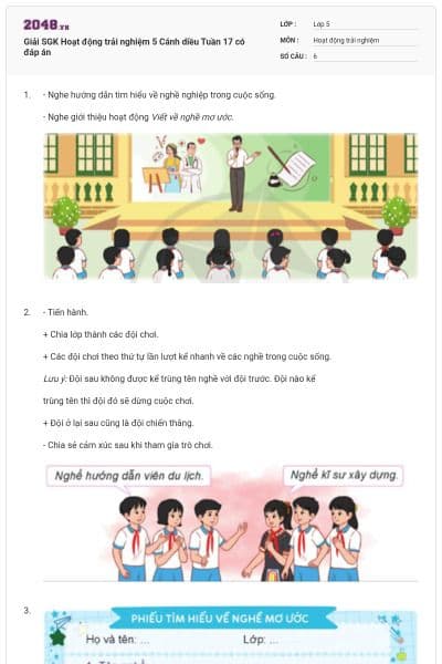 Giải SGK Hoạt động trải nghiệm 5 Cánh diều Tuần 17 có đáp án