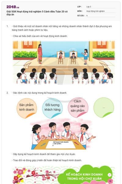 Giải SGK Hoạt động trải nghiệm 5 Cánh diều Tuần 20 có đáp án