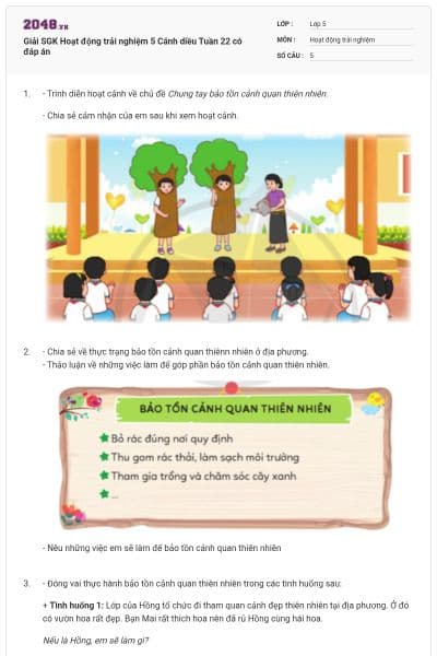 Giải SGK Hoạt động trải nghiệm 5 Cánh diều Tuần 22 có đáp án