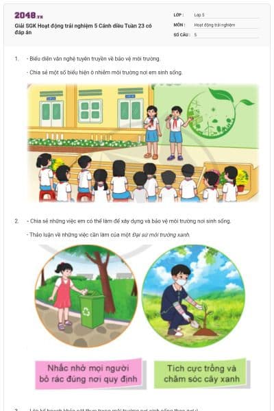 Giải SGK Hoạt động trải nghiệm 5 Cánh diều Tuần 23 có đáp án