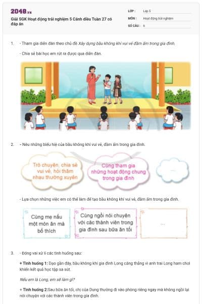 Giải SGK Hoạt động trải nghiệm 5 Cánh diều Tuần 27 có đáp án