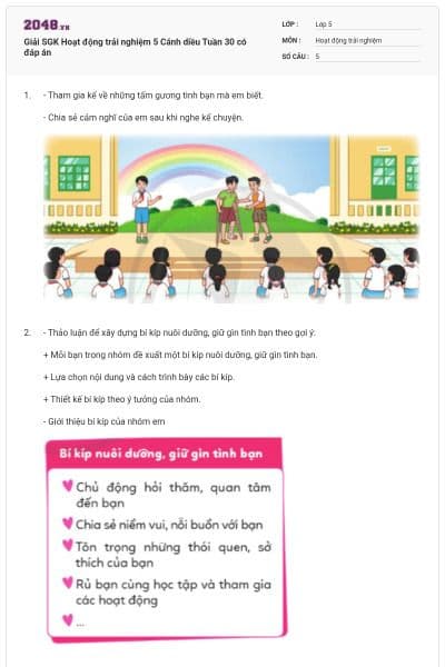 Giải SGK Hoạt động trải nghiệm 5 Cánh diều Tuần 30 có đáp án