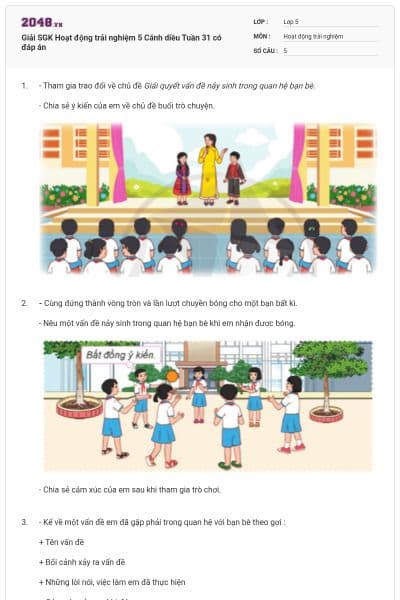 Giải SGK Hoạt động trải nghiệm 5 Cánh diều Tuần 31 có đáp án