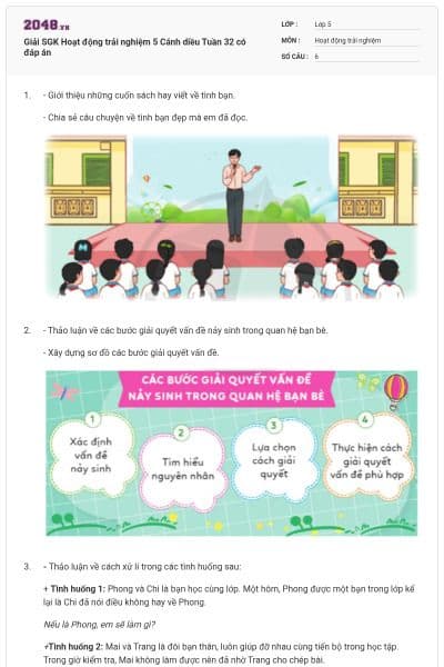 Giải SGK Hoạt động trải nghiệm 5 Cánh diều Tuần 32 có đáp án