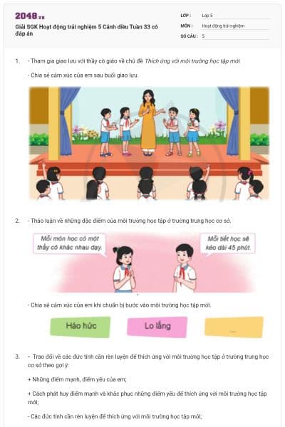 Giải SGK Hoạt động trải nghiệm 5 Cánh diều Tuần 33 có đáp án