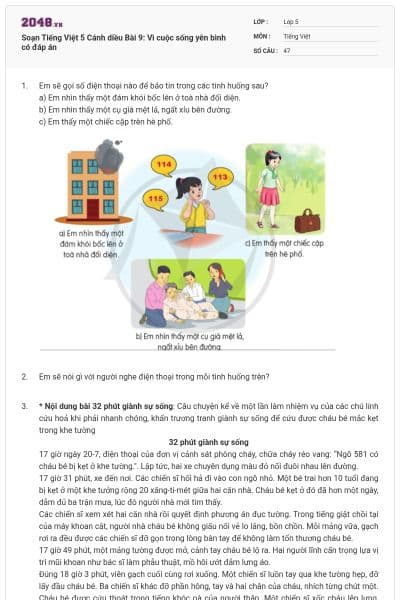 Soạn Tiếng Việt 5 Cánh diều Bài 9: Vì cuộc sống yên bình có đáp án