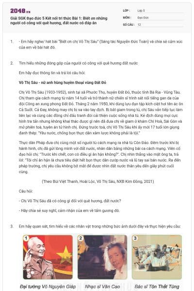 Giải SGK Đạo đức 5 Kết nối tri thức Bài 1: Biết ơn những người có công với quê hương, đất nước có đáp án