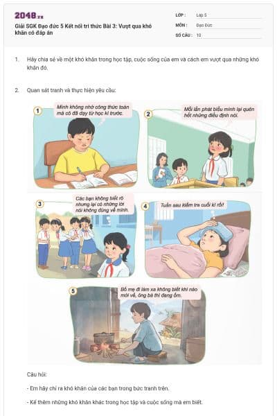 Giải SGK Đạo đức 5 Kết nối tri thức Bài 3: Vượt qua khó khăn có đáp án