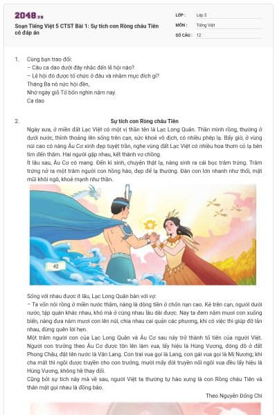 Soạn Tiếng Việt 5 CTST Bài 1: Sự tích con Rồng cháu Tiên có đáp án