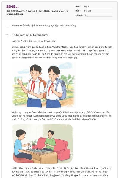 Giải SGK Đạo đức 5 Kết nối tri thức Bài 6: Lập kế hoạch cá nhân có đáp án