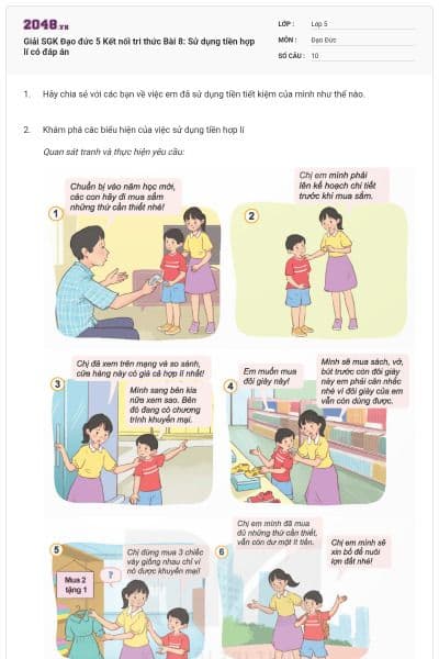Giải SGK Đạo đức 5 Kết nối tri thức Bài 8: Sử dụng tiền hợp lí có đáp án