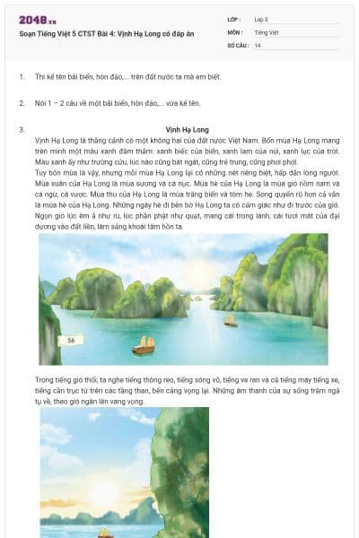 Soạn Tiếng Việt 5 CTST Bài 4: Vịnh Hạ Long có đáp án