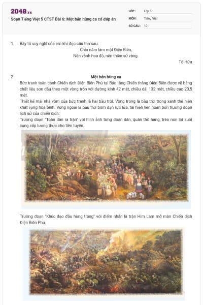 Soạn Tiếng Việt 5 CTST Bài 6: Một bản hùng ca có đáp án