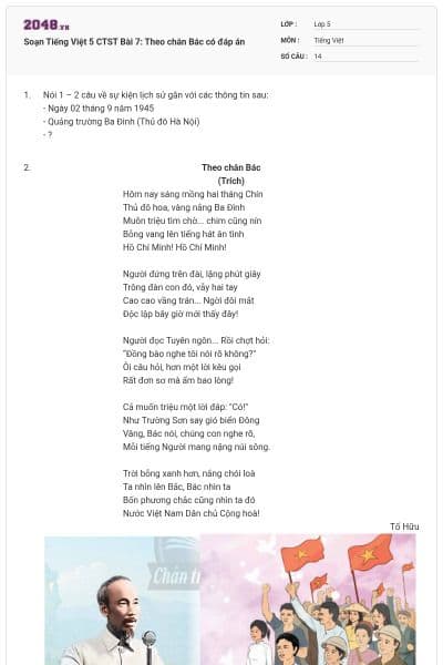 Soạn Tiếng Việt 5 CTST Bài 7: Theo chân Bác có đáp án