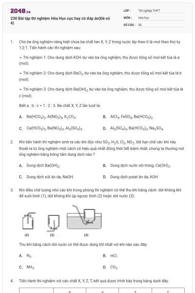 230 Bài tập thí nghiệm Hóa Học cực hay có đáp án(Đề số 4)