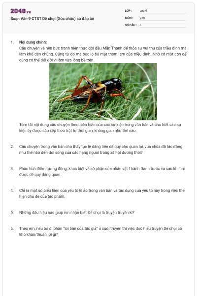 Soạn Văn 9 CTST Dế chọi (Xúc chức) có đáp án