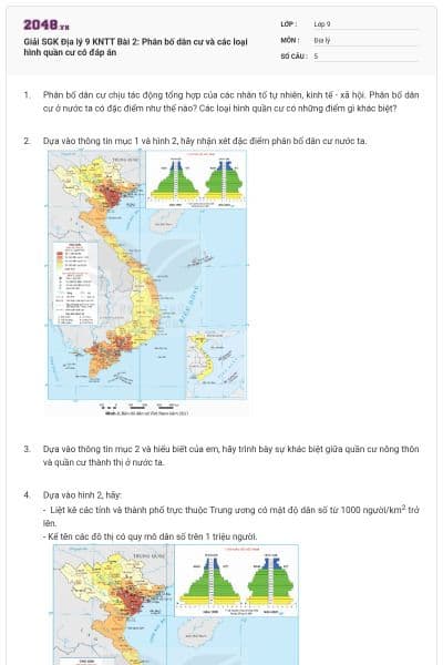 Giải SGK Địa lý 9 KNTT Bài 2: Phân bố dân cư và các loại hình quần cư có đáp án