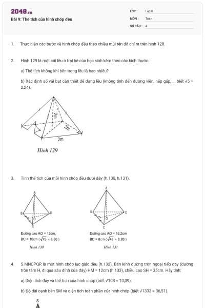 Bài 9: Thể tích của hình chóp đều