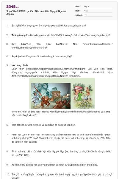 Soạn Văn 9 CTST Lục Vân Tiên cứu Kiều Nguyệt Nga có đáp án