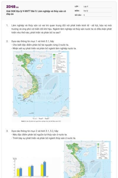 Giải SGK Địa lý 9 KNTT Bài 5: Lâm nghiệp và thủy sản có đáp án