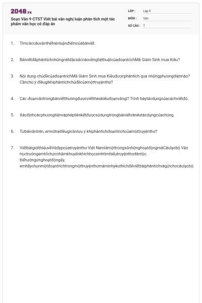 Soạn Văn 9 CTST Viết bài văn nghị luận phân tích một tác phẩm văn học  có đáp án