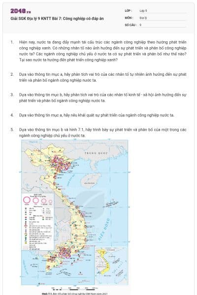 Giải SGK Địa lý 9 KNTT Bài 7: Công nghiệp có đáp án