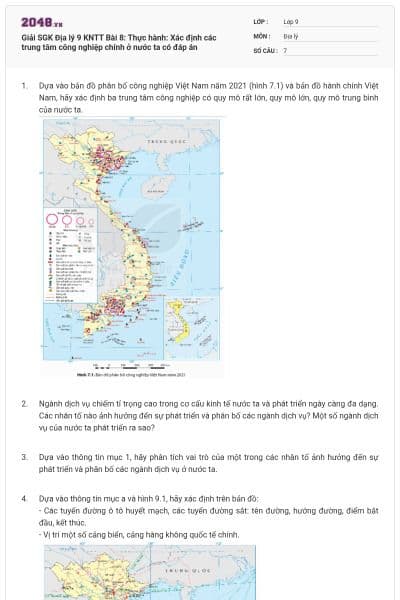 Giải SGK Địa lý 9 KNTT Bài 8: Thực hành: Xác định các trung tâm công nghiệp chính ở nước ta có đáp án