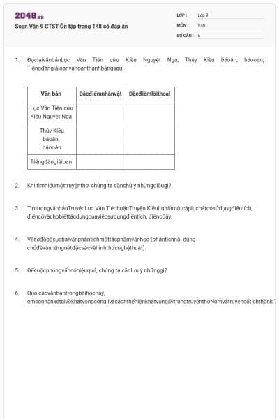 Soạn Văn 9 CTST Ôn tập trang 148  có đáp án