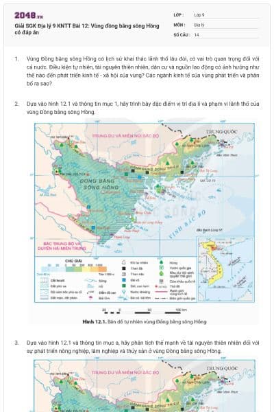 Giải SGK Địa lý 9 KNTT Bài 12: Vùng đồng bằng sông Hồng có đáp án