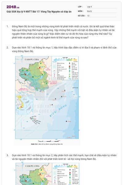 Giải SGK Địa lý 9 KNTT Bài 17: Vùng Tây Nguyên có đáp án