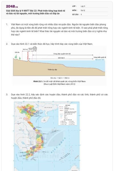 Giải SGK Địa lý 9 KNTT Bài 22: Phát triển tổng hợp kinh tế và bảo vệ tài nguyên, môi trường biển đảo có đáp án