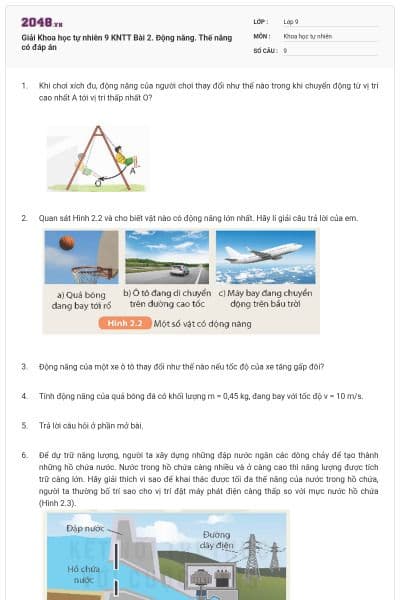 Giải Khoa học tự nhiên 9 KNTT Bài 2. Động năng. Thế năng có đáp án