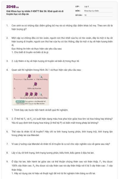 Giải Khoa học tự nhiên 9 KNTT Bài 36: Khái quát về di truyền học có đáp án