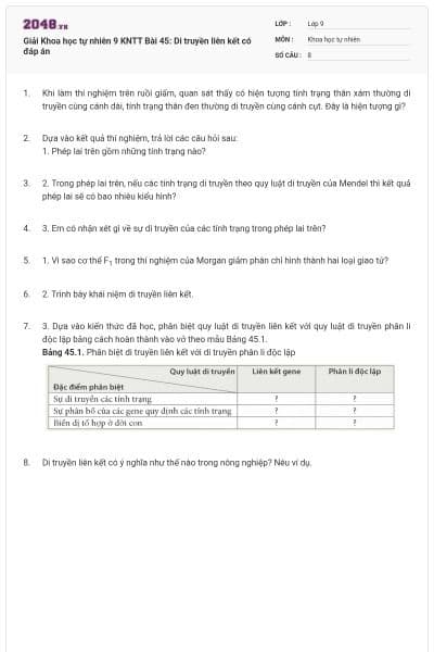 Giải Khoa học tự nhiên 9 KNTT Bài 45: Di truyền liên kết có đáp án