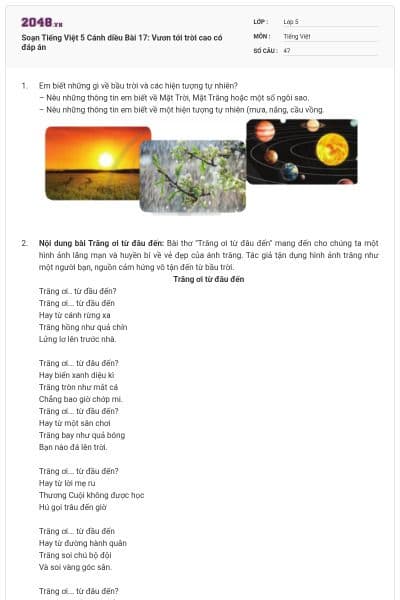 Soạn Tiếng Việt 5 Cánh diều Bài 17: Vươn tới trời cao có đáp án