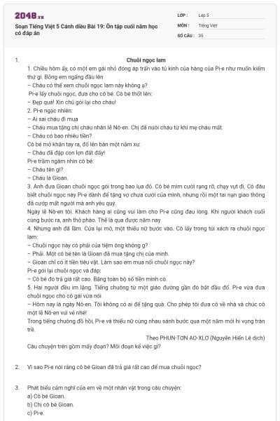 Soạn Tiếng Việt 5 Cánh diều Bài 19: Ôn tập cuối năm học có đáp án