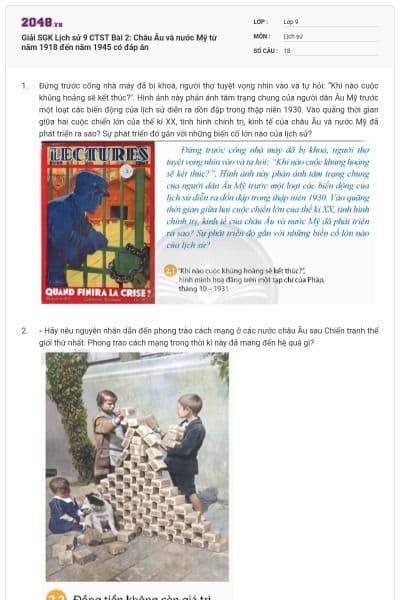 Giải SGK Lịch sử 9 CTST Bài 2: Châu Âu và nước Mỹ từ năm 1918 đến năm 1945 có đáp án