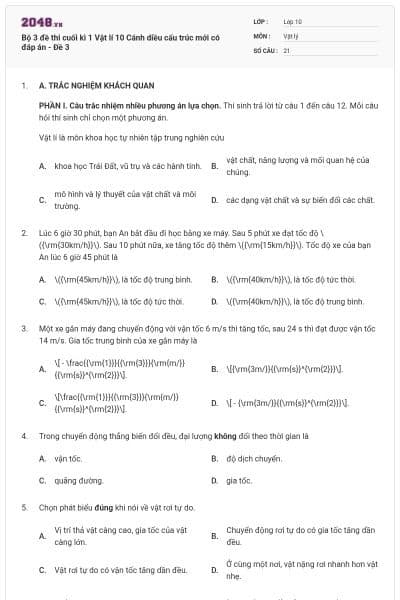 Bộ 3 đề thi cuối kì 1 Vật lí 10 Cánh diều cấu trúc mới có đáp án - Đề 3