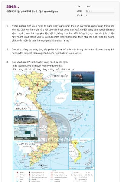 Giải SGK Địa lý 9 CTST Bài 8: Dịch vụ có đáp án