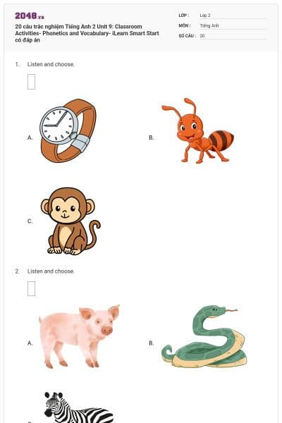 20 câu trắc nghiệm Tiếng Anh 2 Unit 9: Classroom Activities- Phonetics and Vocabulary- iLearn Smart Start có đáp án