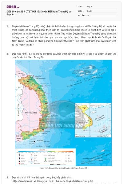 Giải SGK Địa lý 9 CTST Bài 15: Duyên Hải Nam Trung Bộ có đáp án