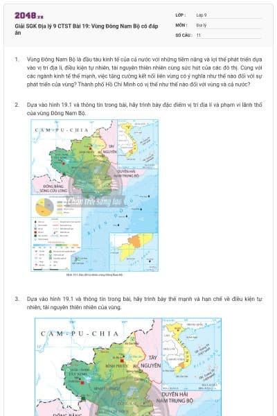 Giải SGK Địa lý 9 CTST Bài 19: Vùng Đông Nam Bộ có đáp án