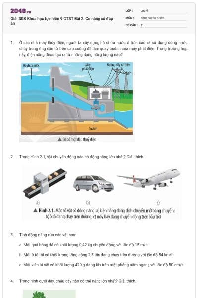 Giải SGK Khoa học tự nhiên 9 CTST Bài 2. Cơ năng có đáp án