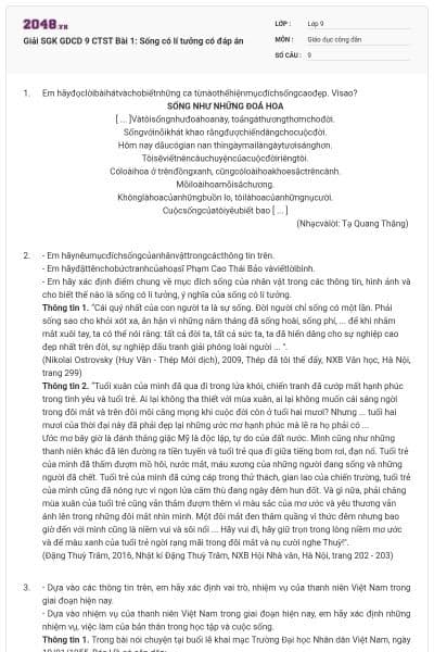 Giải SGK GDCD 9 CTST Bài 1: Sống có lí tưởng có đáp án