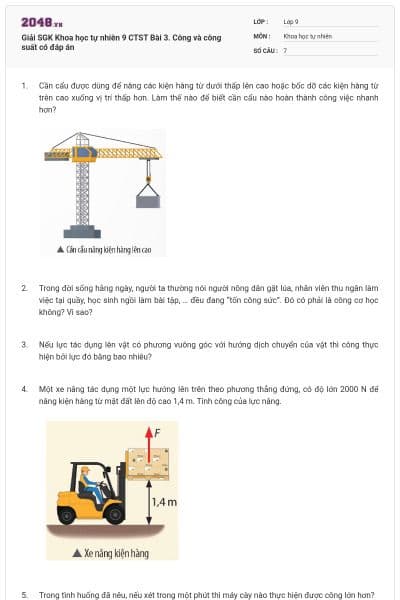 Giải SGK Khoa học tự nhiên 9 CTST Bài 3. Công và công suất có đáp án